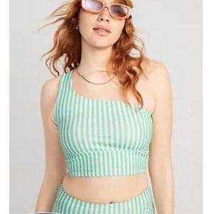 Green Striped - One-Shoulder Longline Bikini Swim Top Women PLUS
